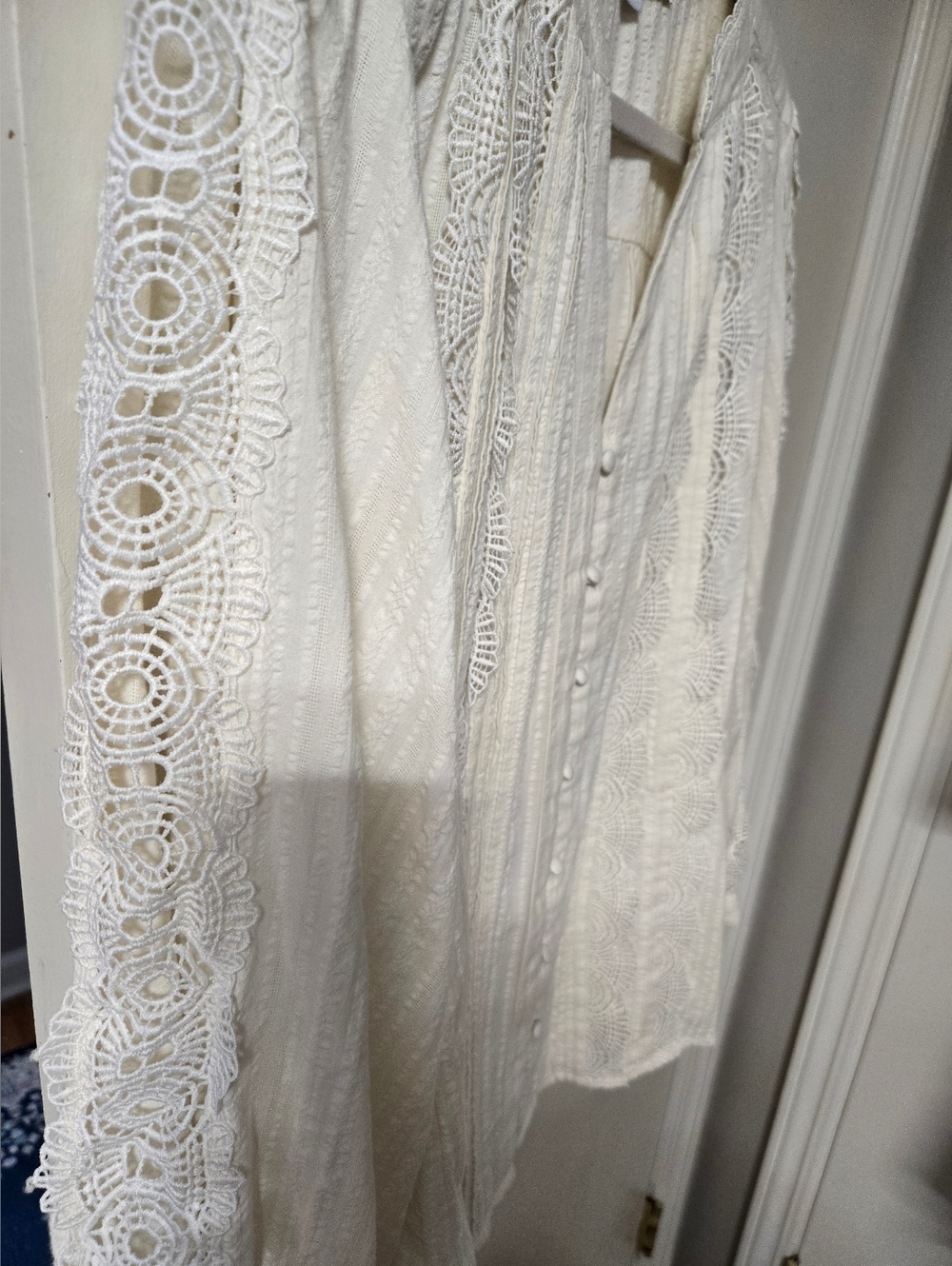 Chico's Cream Lace-Trim Button Front Peasant Blouse - Picture 5 of 7